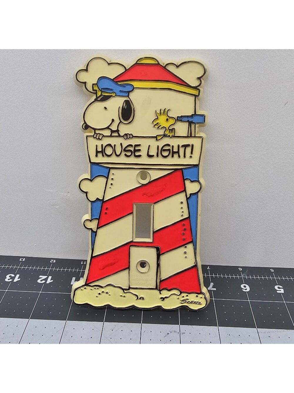 Vtg Peanuts Snoopy Woodstock Lighthouse House Light Switch Plate Monogram USA